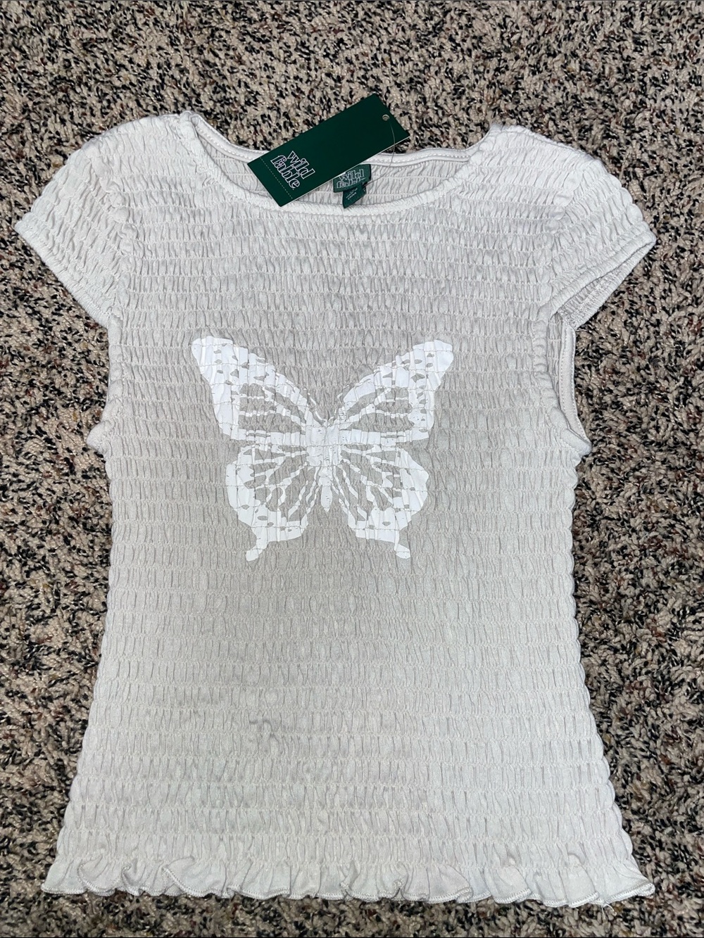 Wild Fable Crinkle Smocked Short Sleeve Top with Butterfly Woman’s XS NWT